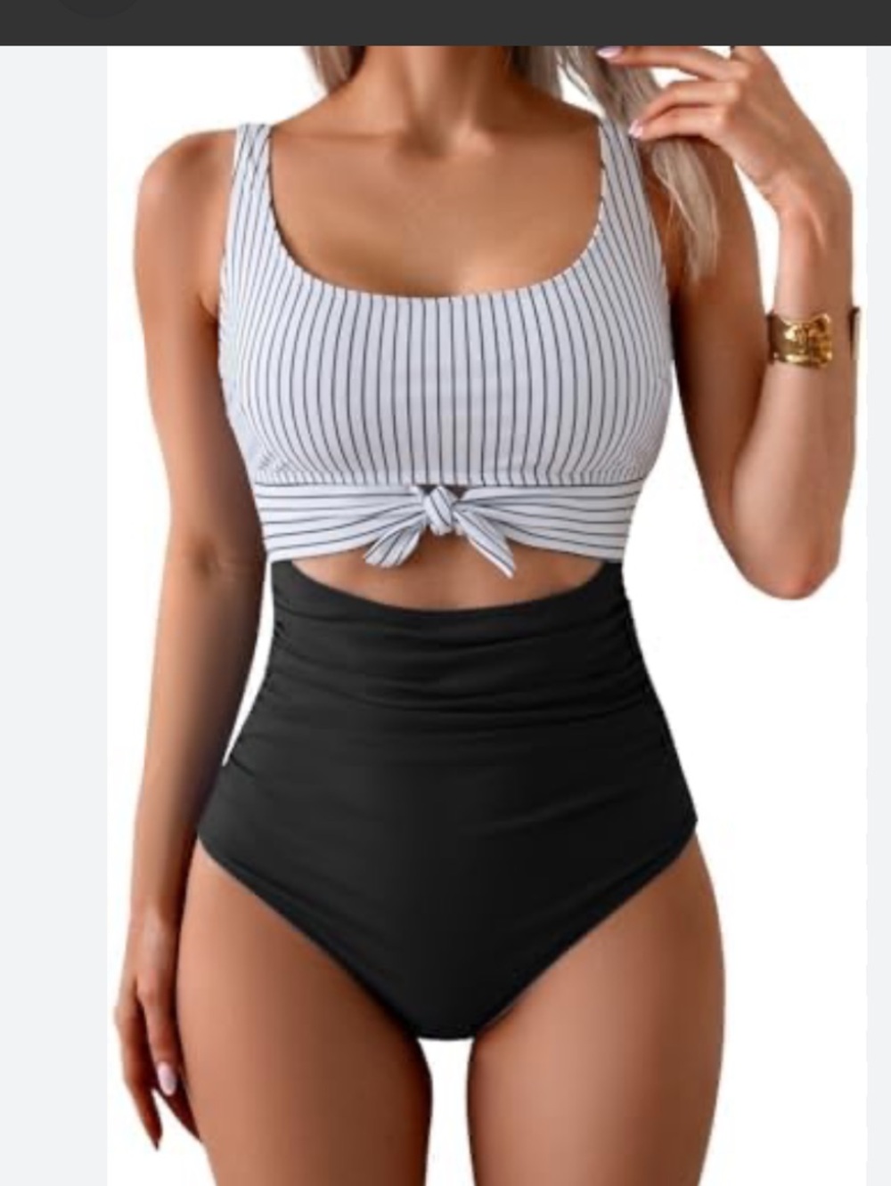 Striped Knot Front Swimsuit